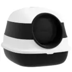 Cat Litter Box with Lid, Covered Litter Box withHigh Sides, Two-Way Entrance Kitty Litter Box, Foldable, Easy Clean, White and Black
