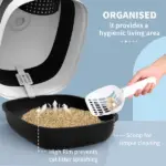 Cat Litter Box with Lid, Covered Litter Box withHigh Sides, Two-Way Entrance Kitty Litter Box, Foldable, Easy Clean, White and Black - Image 5