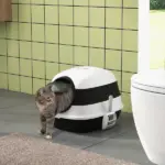 Cat Litter Box with Lid, Covered Litter Box withHigh Sides, Two-Way Entrance Kitty Litter Box, Foldable, Easy Clean, White and Black - Image 10