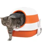 Cat Litter Box with Lid, Covered Litter Box withHigh Sides, Two-Way Entrance Kitty Litter Box, Foldable, Easy Clean, White and Orange - Image 11
