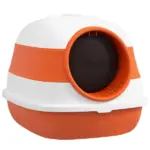 Cat Litter Box with Lid, Covered Litter Box withHigh Sides, Two-Way Entrance Kitty Litter Box, Foldable, Easy Clean, White and Orange