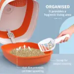Cat Litter Box with Lid, Covered Litter Box withHigh Sides, Two-Way Entrance Kitty Litter Box, Foldable, Easy Clean, White and Orange - Image 5