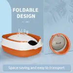 Cat Litter Box with Lid, Covered Litter Box withHigh Sides, Two-Way Entrance Kitty Litter Box, Foldable, Easy Clean, White and Orange - Image 7