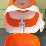 Cat Litter Box with Lid, Covered Litter Box withHigh Sides, Two-Way Entrance Kitty Litter Box, Foldable, Easy Clean, White and Orange - Image 9