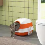 Cat Litter Box with Lid, Covered Litter Box withHigh Sides, Two-Way Entrance Kitty Litter Box, Foldable, Easy Clean, White and Orange - Image 10