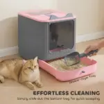 PawHut Cat Litter Box with Lid, Enclosed Litter Box for Medium Cats, Front-Entry and Top-Exit, Scoop, Deodorizer Bag, Pink - Image 4