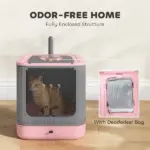 PawHut Cat Litter Box with Lid, Enclosed Litter Box for Medium Cats, Front-Entry and Top-Exit, Scoop, Deodorizer Bag, Pink - Image 5