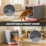 PawHut Cat Litter Box with Lid, Enclosed Litter Box for Medium Cats, Front-Entry and Top-Exit, Scoop, Deodorizer Bag, Pink - Image 6