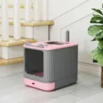 PawHut Cat Litter Box with Lid, Enclosed Litter Box for Medium Cats, Front-Entry and Top-Exit, Scoop, Deodorizer Bag, Pink - Image 7