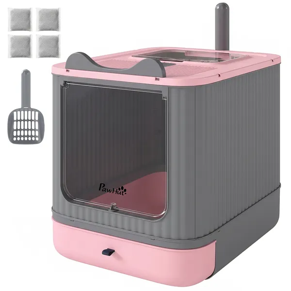 cat-litter-box-with-lid-enclosed-litter-box-for-medium-cats-front-entry-and-top-exit-scoop-deodorizer-bag-pink.webp PawHut Cat Litter Box with Lid, Enclosed Litter Box for Medium Cats, Front-Entry and Top-Exit, Scoop, Deodorizer Bag, Pink - Image 1