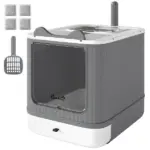 PawHut Cat Litter Box with Lid, Enclosed Litter Box for Medium Cats, Front-Entry and Top-Exit, Scoop, Deodorizer Bag, White