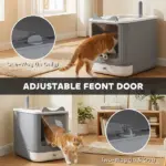 PawHut Cat Litter Box with Lid, Enclosed Litter Box for Medium Cats, Front-Entry and Top-Exit, Scoop, Deodorizer Bag, White - Image 6