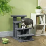 PawHut Cat Scratching Post 25 4-Step Carpeted Pet Stairs High Beds Sofas Cat Furniture with Toy Gray - Image 2