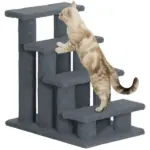 PawHut Cat Scratching Post 25 4-Step Carpeted Pet Stairs High Beds Sofas Cat Furniture with Toy Gray