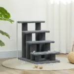 PawHut Cat Scratching Post 25 4-Step Carpeted Pet Stairs High Beds Sofas Cat Furniture with Toy Gray - Image 3