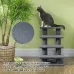 PawHut Cat Scratching Post 25 4-Step Carpeted Pet Stairs High Beds Sofas Cat Furniture with Toy Gray - Image 4
