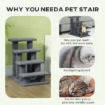 PawHut Cat Scratching Post 25 4-Step Carpeted Pet Stairs High Beds Sofas Cat Furniture with Toy Gray - Image 5