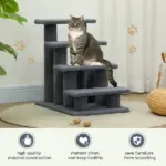 PawHut Cat Scratching Post 25 4-Step Carpeted Pet Stairs High Beds Sofas Cat Furniture with Toy Gray - Image 6