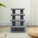 PawHut Cat Scratching Post 25 4-Step Carpeted Pet Stairs High Beds Sofas Cat Furniture with Toy Gray - Image 7