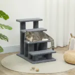 PawHut Cat Scratching Post 25 4-Step Carpeted Pet Stairs High Beds Sofas Cat Furniture with Toy Gray - Image 10