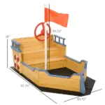 Outsunny Cedar Wood Kids Sandbox, Pirate Ship Play Boat with Bench Seats and Storage - Image 3