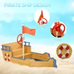 Outsunny Cedar Wood Kids Sandbox, Pirate Ship Play Boat with Bench Seats and Storage - Image 4