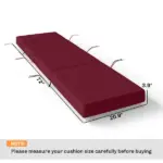 Outsunny Chaise Lounge Cushion, 4" Thick Outdoor Lounge Chair Cushion with Ties for Patio, 21" x 72 ", Red - Image 3