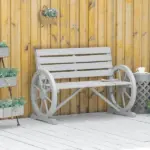 Charcoal Grey Wagon Wheel Bench Rustic 2-Person Patio Furniture - Image 2