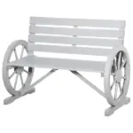 Charcoal Grey Wagon Wheel Bench Rustic 2-Person Patio Furniture - Image 11