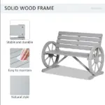 Charcoal Grey Wagon Wheel Bench Rustic 2-Person Patio Furniture - Image 4
