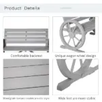 Charcoal Grey Wagon Wheel Bench Rustic 2-Person Patio Furniture - Image 5