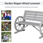 Charcoal Grey Wagon Wheel Bench Rustic 2-Person Patio Furniture - Image 7