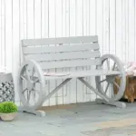 Charcoal Grey Wagon Wheel Bench Rustic 2-Person Patio Furniture - Image 10