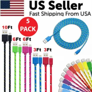 charging data cable 5 pack 3610ft charger nylon braided for apple iphone ipad 6