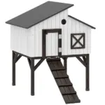 Chicken Coop Hen House with Nesting Box, Elevated Rabbit Hutch with Ramp, Asphalt Openable Roof and Elevated Legs - Image 11