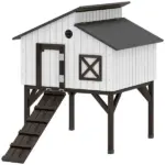 Chicken Coop Hen House with Nesting Box, Elevated Rabbit Hutch with Ramp, Asphalt Openable Roof and Elevated Legs