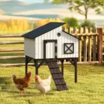 Chicken Coop Hen House with Nesting Box, Elevated Rabbit Hutch with Ramp, Asphalt Openable Roof and Elevated Legs - Image 10