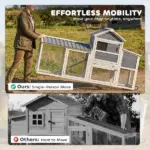 PawHut Chicken Coop with Wheels, 80" L Mobile Hen House with Run, Outdoor Wooden Chicken House with Nesting Box, Tray, Ramp - Image 4