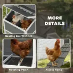 PawHut Chicken Coop with Wheels, 80" L Mobile Hen House with Run, Outdoor Wooden Chicken House with Nesting Box, Tray, Ramp - Image 7