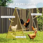 PawHut Chicken Perch for Coop, Chicken Roosting Bars with 2 Swings, Coop Accessories for Farm, Backyard, Silver - Image 5