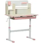 Children's Study Desk, Height Adjustable Writing Table with Tilt Desktop, Drawer and Storage, for School and Homework, Pink