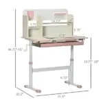 Children's Study Desk, Height Adjustable Writing Table with Tilt Desktop, Drawer and Storage, for School and Homework, Pink - Image 3