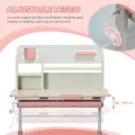 Children's Study Desk, Height Adjustable Writing Table with Tilt Desktop, Drawer and Storage, for School and Homework, Pink - Image 4