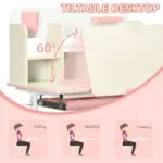 Children's Study Desk, Height Adjustable Writing Table with Tilt Desktop, Drawer and Storage, for School and Homework, Pink - Image 5