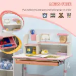Children's Study Desk, Height Adjustable Writing Table with Tilt Desktop, Drawer and Storage, for School and Homework, Pink - Image 6