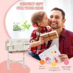 Children's Study Desk, Height Adjustable Writing Table with Tilt Desktop, Drawer and Storage, for School and Homework, Pink - Image 7