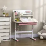 Children's Study Desk, Height Adjustable Writing Table with Tilt Desktop, Drawer and Storage, for School and Homework, Pink - Image 10