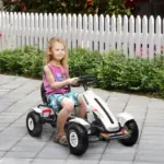 Aosom Childrens White Go Kart Pedal Ride-On Toy with Adjustable Seat Sharp Handling Handbrake Non-Slip Rubber Wheels - Image 2