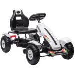 Aosom Childrens White Go Kart Pedal Ride-On Toy with Adjustable Seat Sharp Handling Handbrake Non-Slip Rubber Wheels