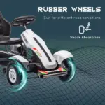 Aosom Childrens White Go Kart Pedal Ride-On Toy with Adjustable Seat Sharp Handling Handbrake Non-Slip Rubber Wheels - Image 6